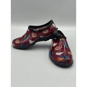 Sloggers Garden Shoes Women Size 8 Chicken Barn Red Waterproof Slip on Clogs USA